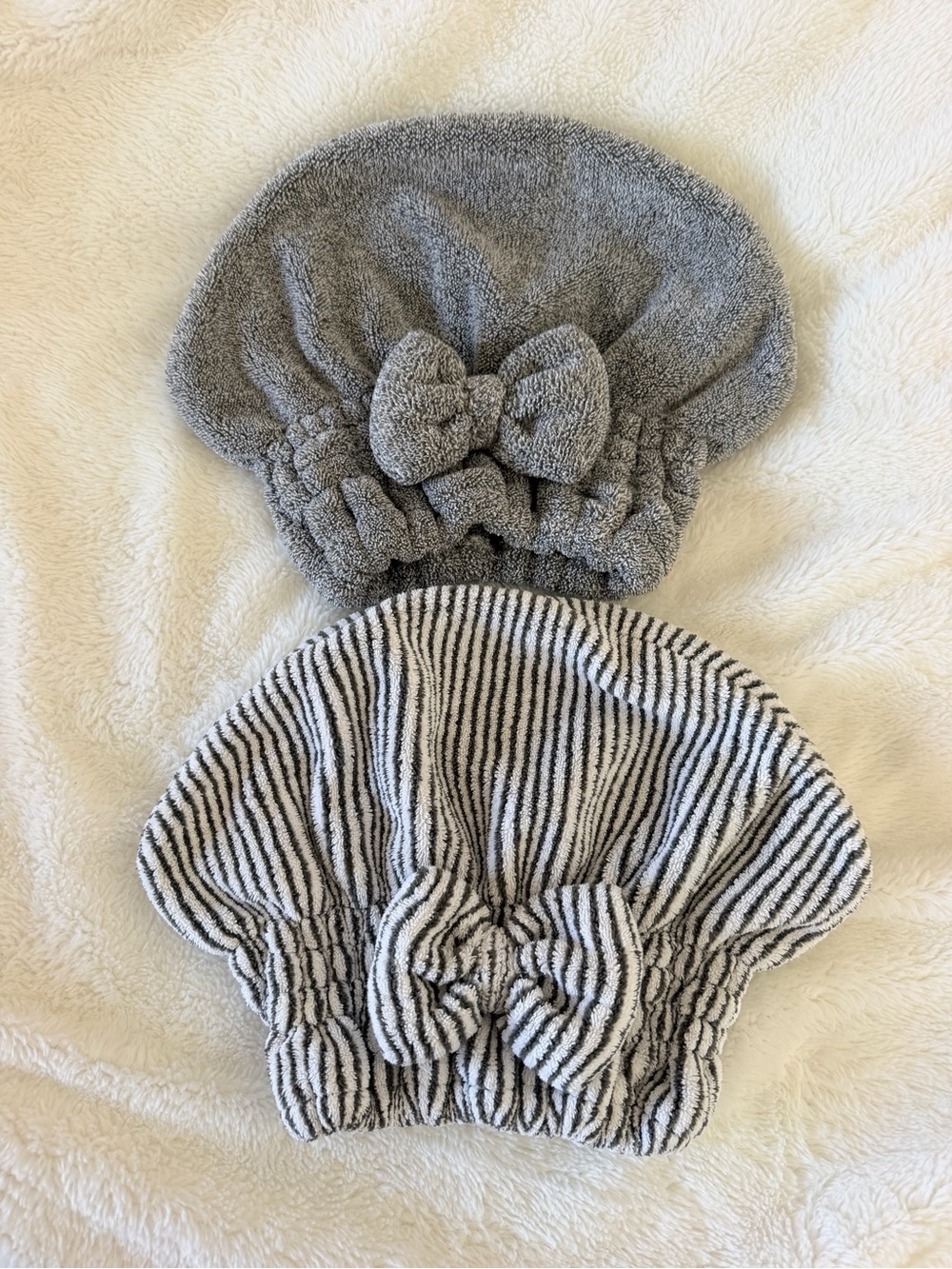 Microfiber Hair Towel Cap Wrap Set 2 Pcs - Stripe & Gray - Bath Shower Accessory